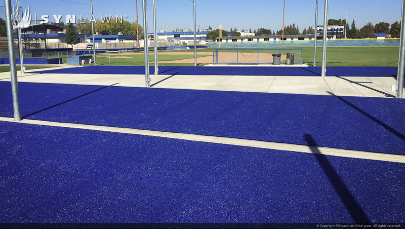 Blue artificial athletic turf