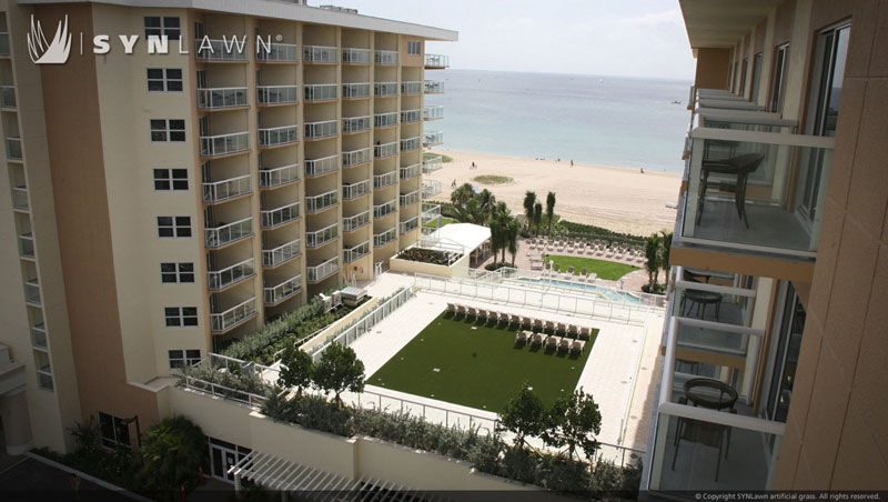 Drone shot of commercial artificial grass installation