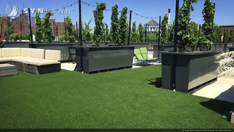Outdoor commercial artificial grass patio installed by SYNLawn