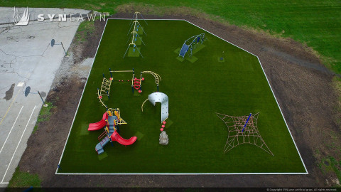 school playground on artificial grass lawn