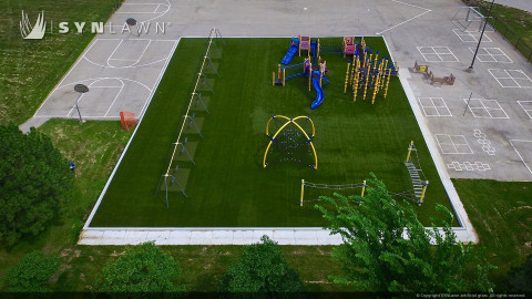 Drone shot of artificial playground grass from SYNLawn