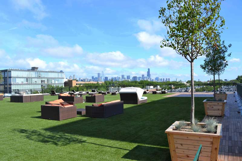 Rooftop commercial artificial grass patio