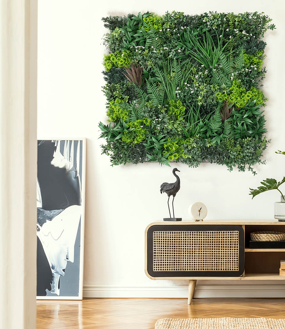 artistically installed artificial living wall