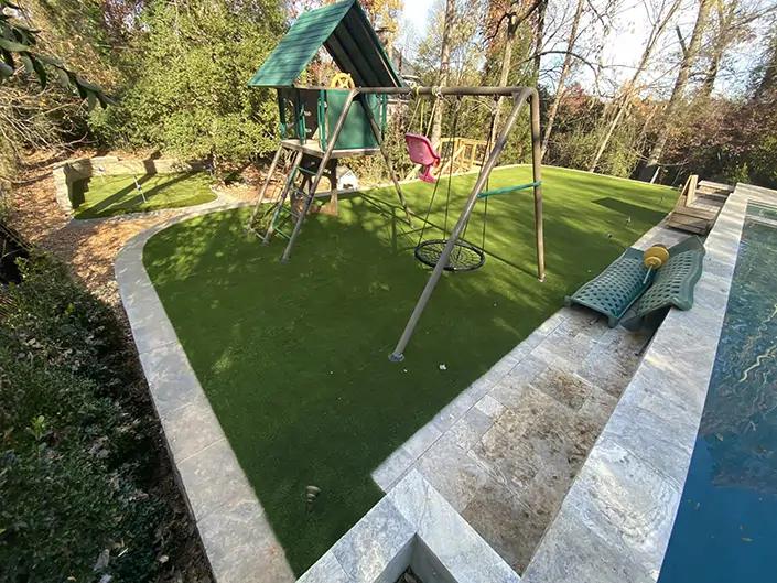 Swingset installed on residential artificial gras