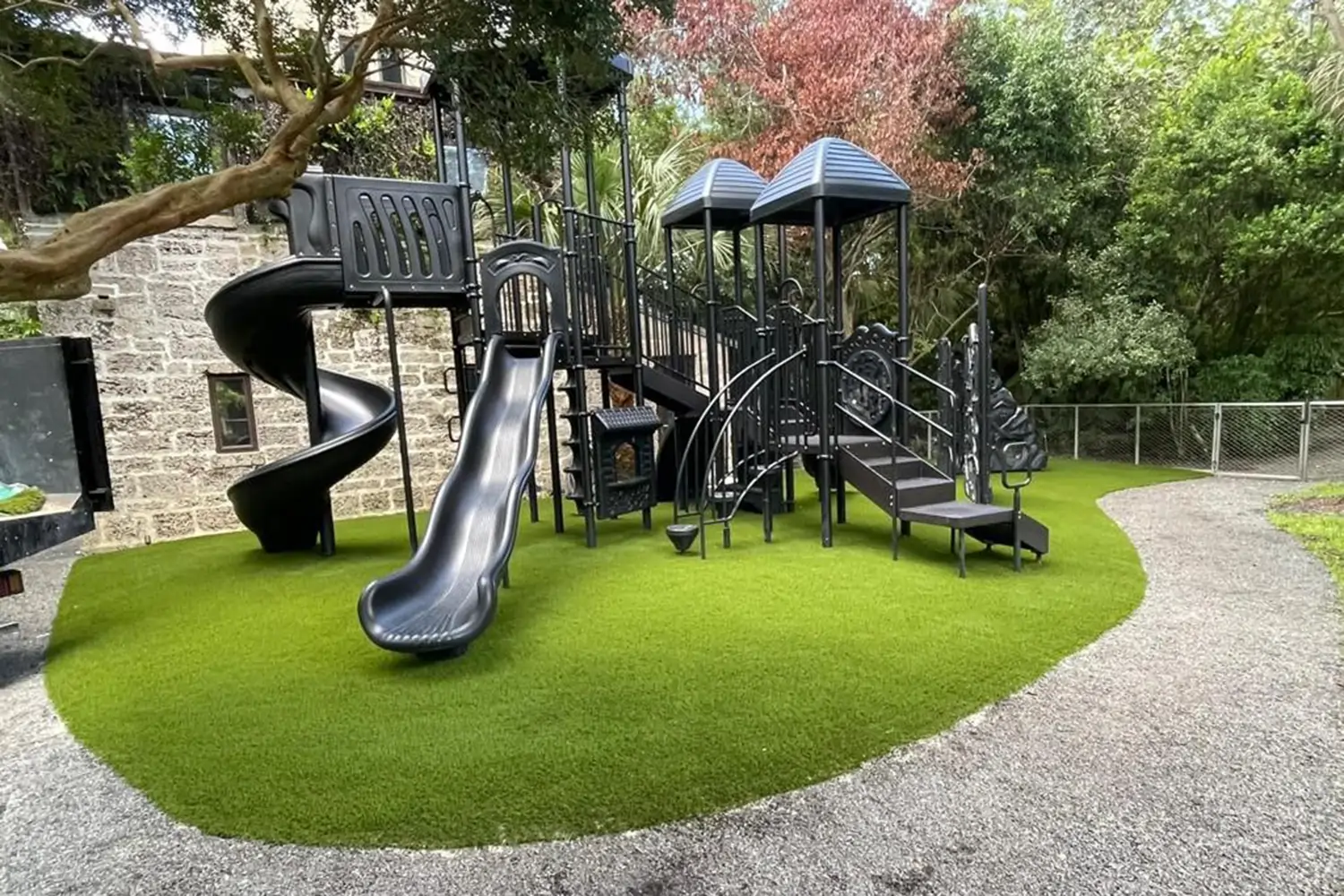 Artificial grass hotel playground installed by SYNLawn
