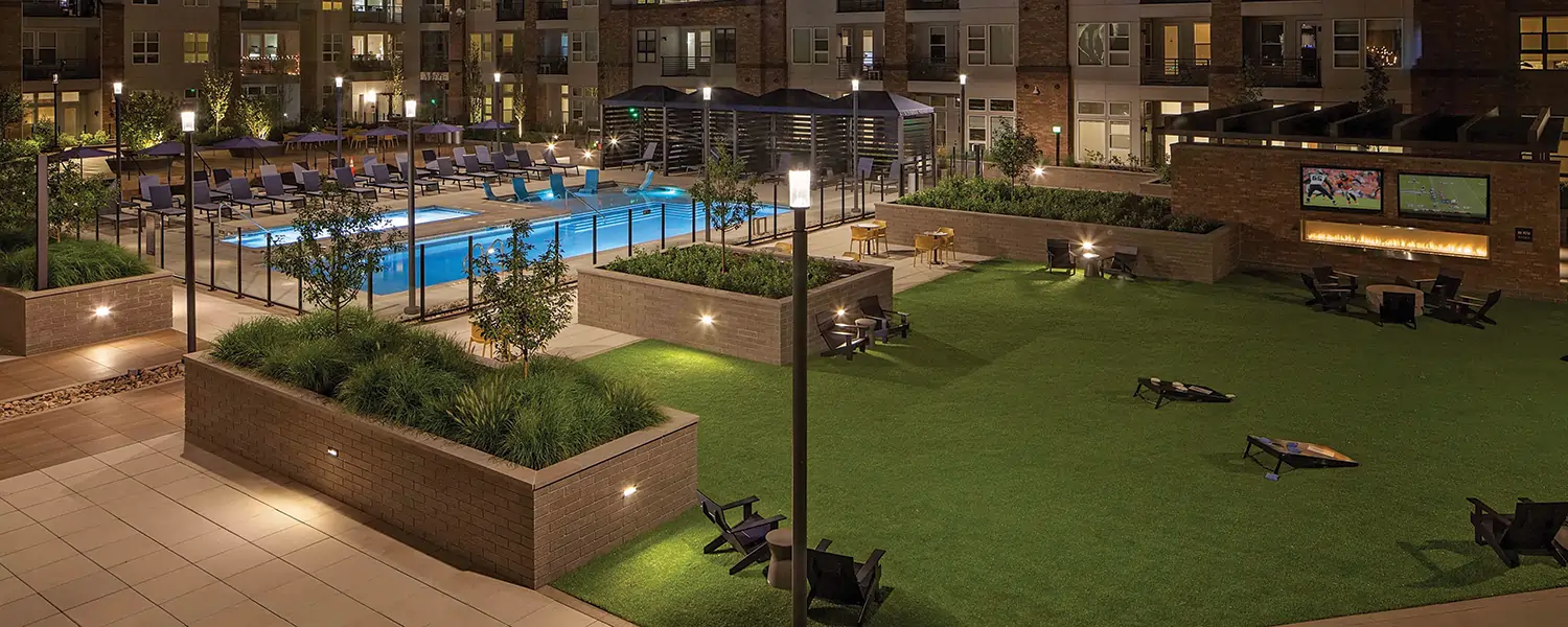 artificial grass lawn on apartment complexes