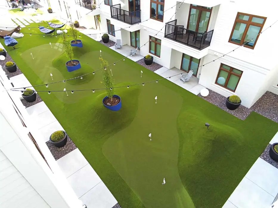 apartment complex rooftop artificial grass