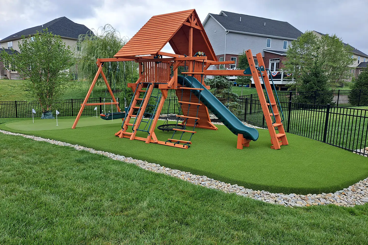 sc-backyard-playground-turf-1 SYNLawn backyard playground installation